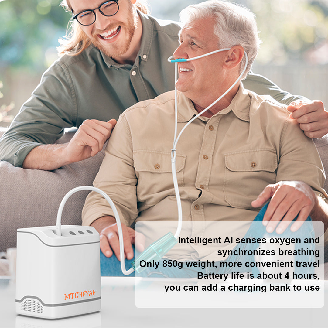 MTEHFYAF® Portable Oxygen Generator Silver Model - Best Smallest Portable Oxygen Concentrator for Sale with Continuous Flow & Pulse Mode, Ideal for Travel and Breathing Support