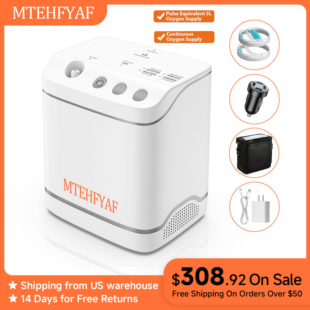 MTEHFYAF® Portable Oxygen Generator Silver Model - Best Smallest Portable Oxygen Concentrator for Sale with Continuous Flow & Pulse Mode, Ideal for Travel and Breathing Support